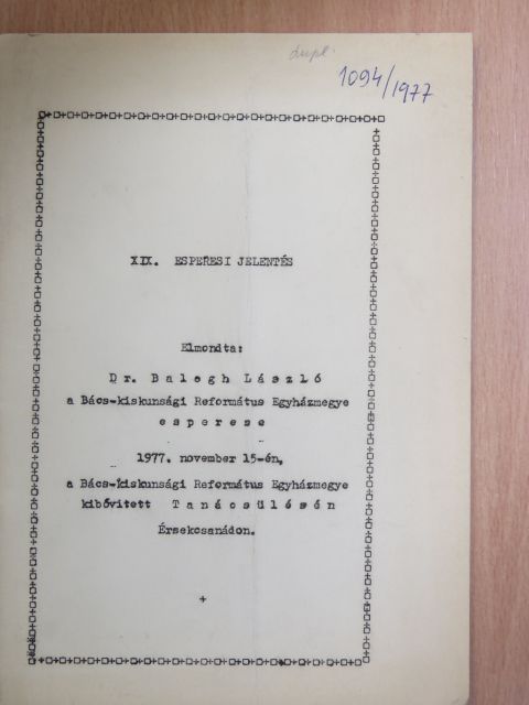 Dr. Balogh László - XIX. esperesi jelentés [antikvár]