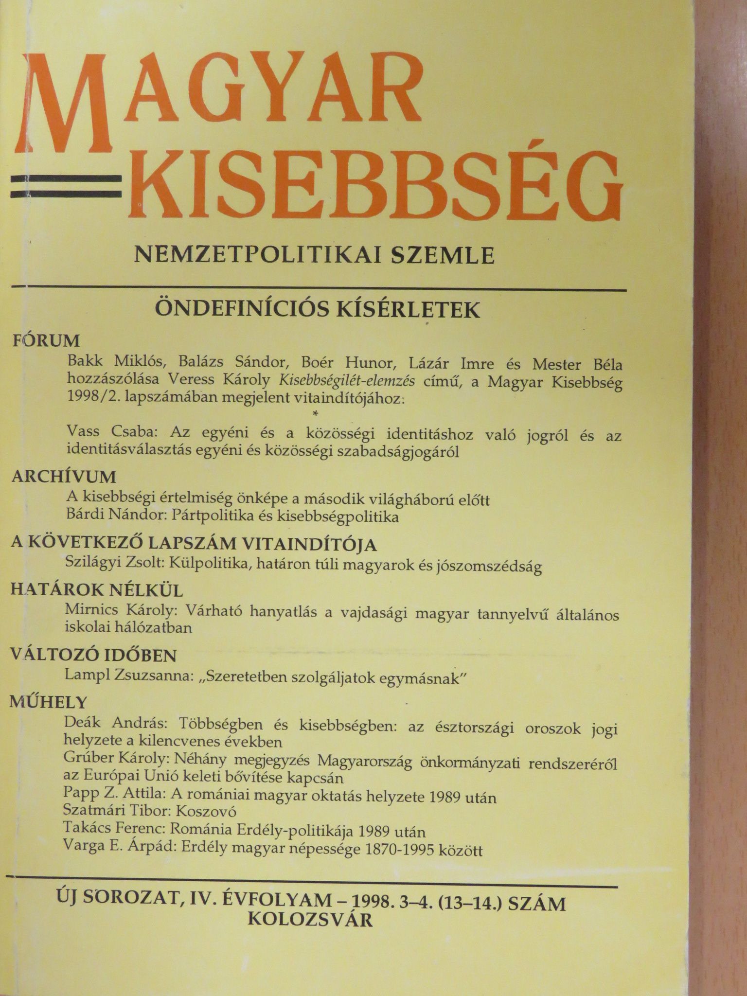 Bakk Miklós - Magyar Kisebbség 1998/3-4. [antikvár]