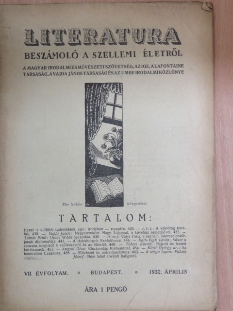 Angyal Géza - Literatura 1932. április [antikvár]
