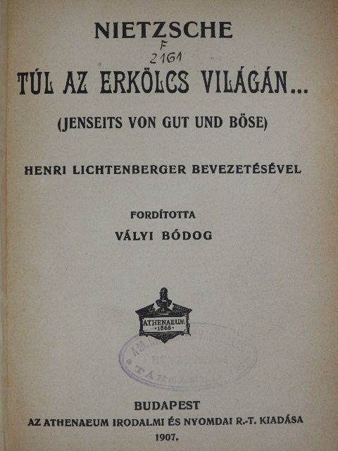 Nietzsche - Túl az erkölcs világán... [antikvár]