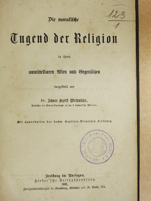 Dr. Johann Baptist Wirthmüller - Die moralische Jugend der Religion (gótbetűs) [antikvár]