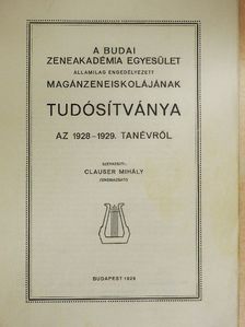 Clauser Mihály - A Budai Zeneakadémia Egyesület államilag engedélyezett magánzeneiskolájának tudósítványa az 1928-1929. tanévről [antikvár]