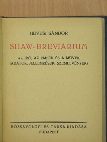 Hevesi Sándor - Shaw-breviárium [antikvár]