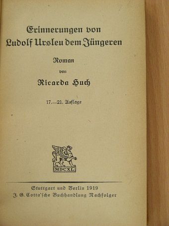 Ricarda Huch - Erinnerungen von Ludolf Ursleu dem Jüngeren (gótbetűs) [antikvár]