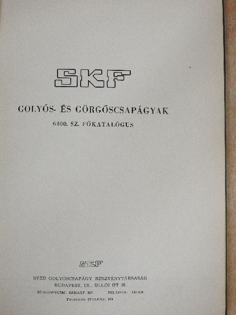 SKF Golyós- és görgőscsapágyak 6400. sz. főkatalógus [antikvár]