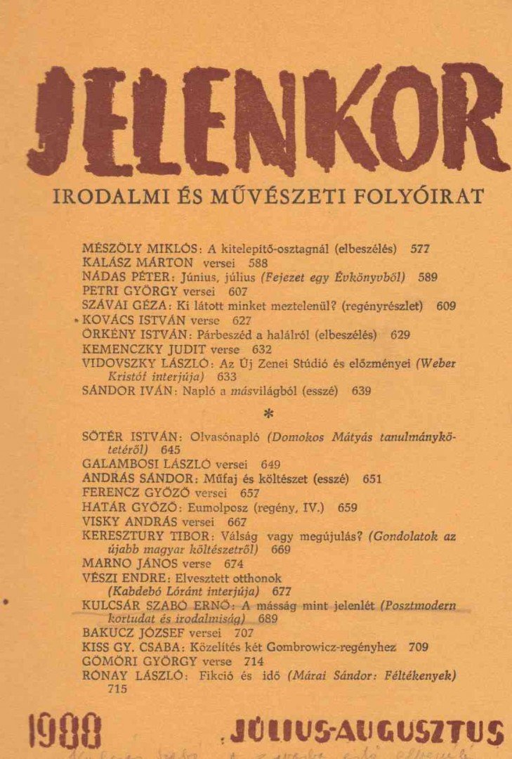 Csordás Gábor - Jelenkor 1988. július-augusztus [antikvár]