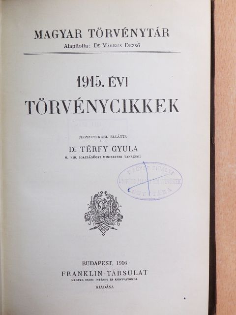 1915. évi törvénycikkek [antikvár]