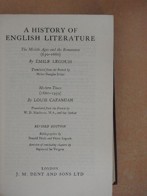 Émile Legouis - A History of English Literature [antikvár]