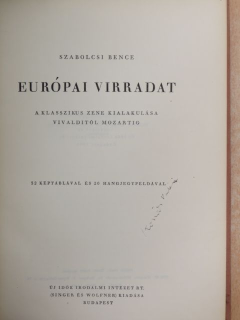 Szabolcsi Bence - Európai virradat (Kováts Valéria könyvtárából) [antikvár]