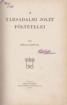 Révai Sámuel - A társadalmi jólét föltételei [antikvár]