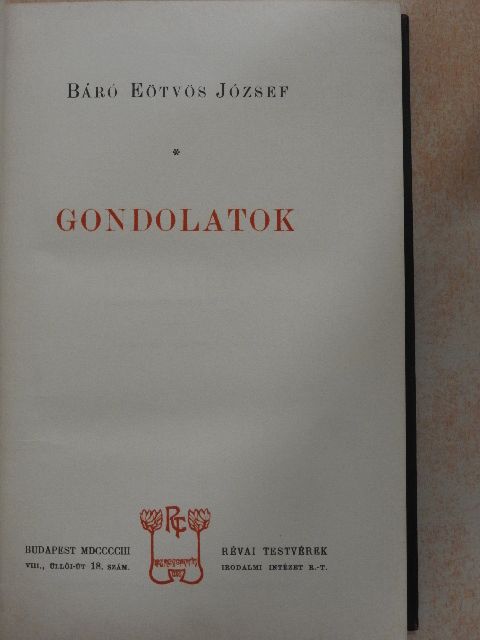 Báró Eötvös József - Gondolatok [antikvár]