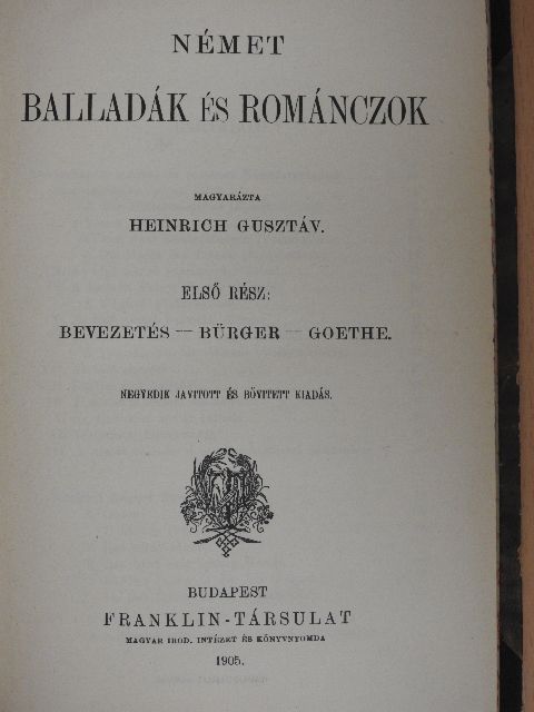 Gottfried August Bürger - Német balladák és románczok I. [antikvár]