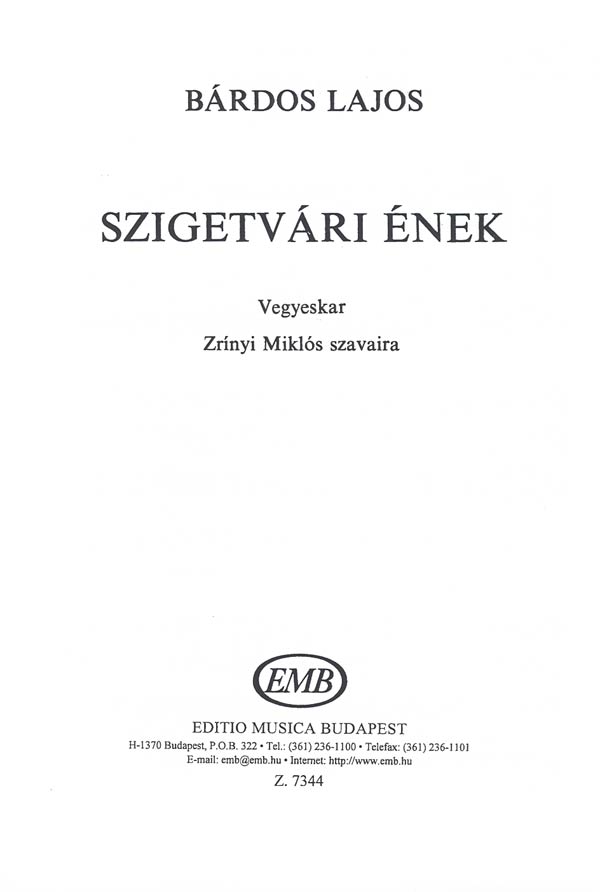BÁRDOS LAJOS - SZIGETVÁRI ÉNEK - VEGYESKARRA