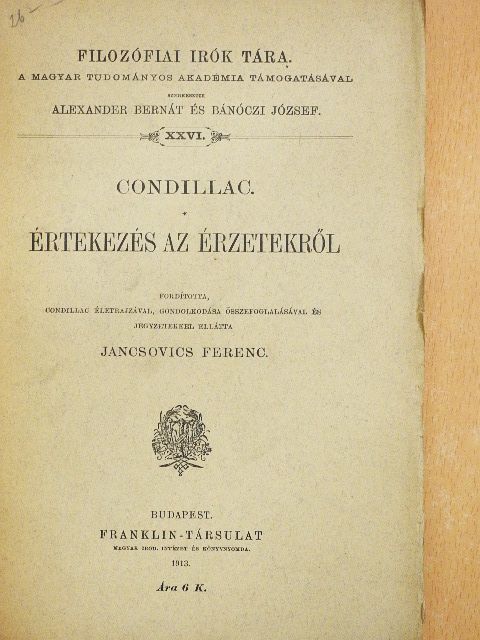 Condillac - Értekezés az érzetekről [antikvár]
