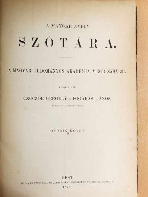 A magyar nyelv szótára V. (töredék) [antikvár]