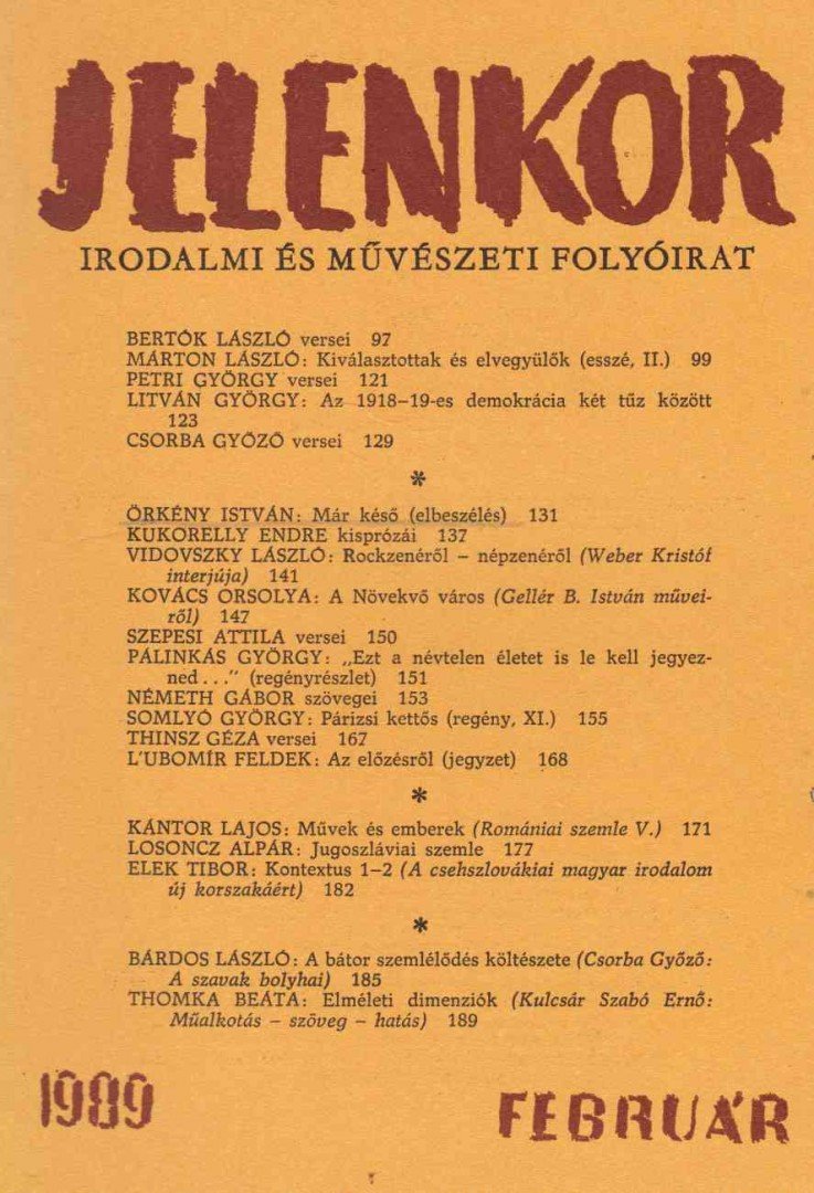 Csordás Gábor - Jelenkor 1989. február [antikvár]