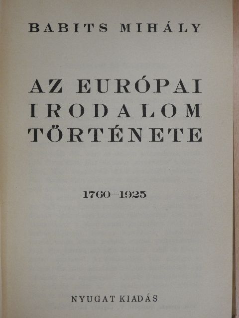Babits Mihály - Az európai irodalom története [antikvár]