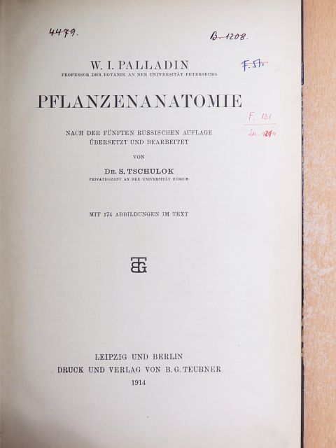 W. I. Palladin - Pflanzenanatomie [antikvár]
