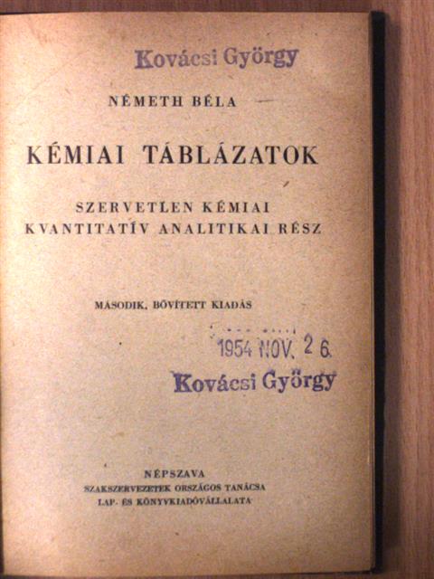 Németh Béla - Kémiai táblázatok [antikvár]