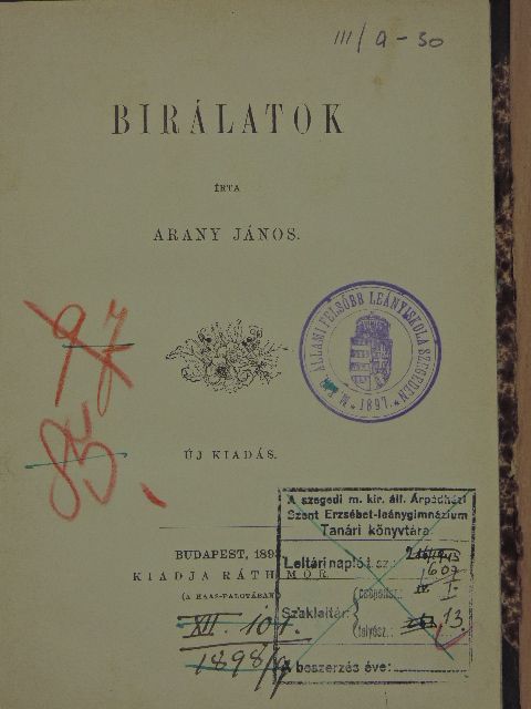 Arany János - Birálatok [antikvár]