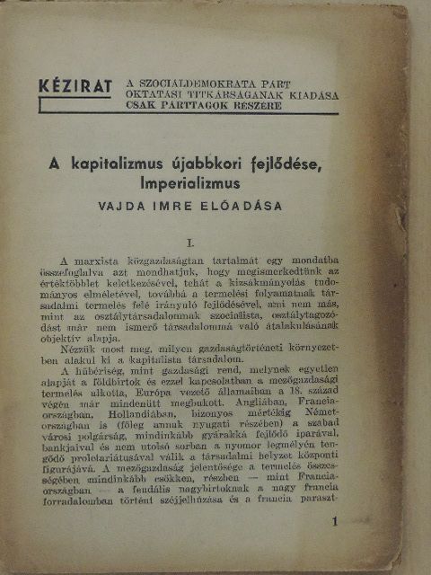Vajda Imre - A kapitalizmus újabbkori fejlődése, Imperializmus [antikvár]