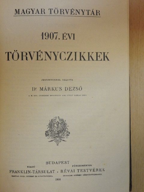 1907. évi törvényczikkek [antikvár]