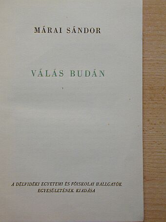 Márai Sándor - Válás Budán [antikvár]