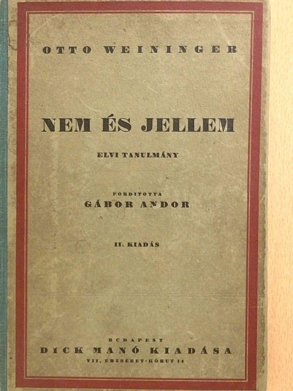 Otto Weininger - Nem és jellem [antikvár]