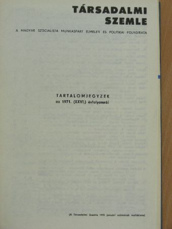 A. Vodolazszkij - Társadalmi Szemle 1971. (nem teljes évfolyam) [antikvár]