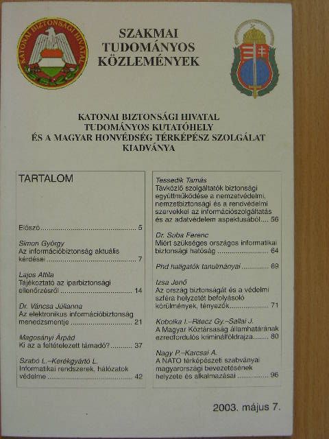 Dr. Mancsa Júlianna - Szakmai Tudományos Közlemények 2003. május 7. [antikvár]
