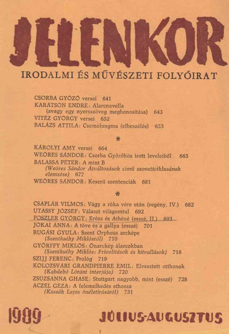 Csordás Gábor - Jelenkor 1989. július-augusztus [antikvár]