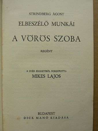 Strindberg Ágost - A vörös szoba [antikvár]