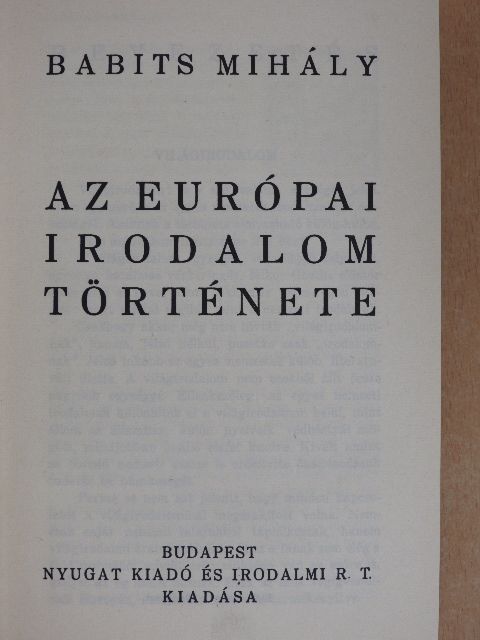 Babits Mihály - Az európai irodalom története [antikvár]