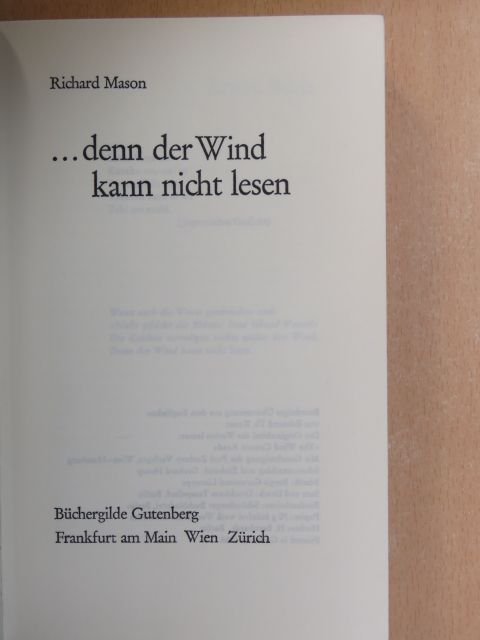 Richard Mason - ...denn der Wind kann nicht lesen [antikvár]