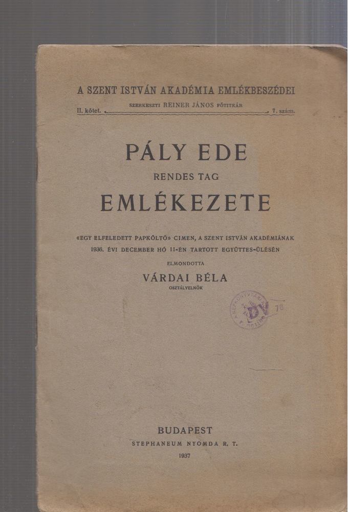 Várdai Béla - Pály Ede rendes tag emlékezete [antikvár]