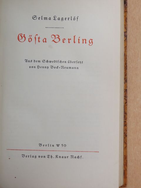 Selma Lagerlöf - Gösta Berling (gótbetűs) [antikvár]