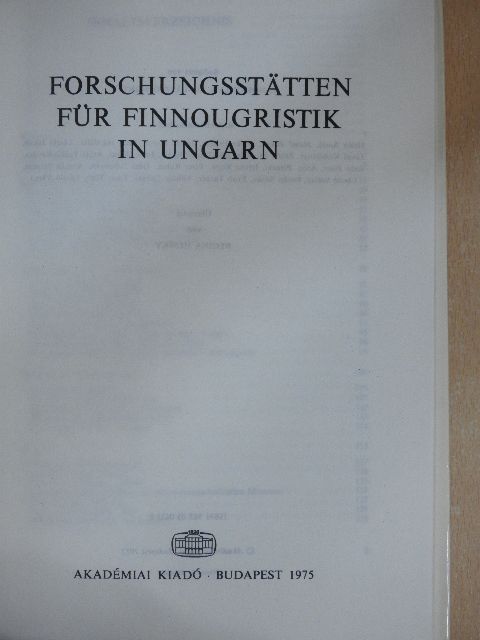 Forschungsstätten für Finnougristik in Ungarn [antikvár]