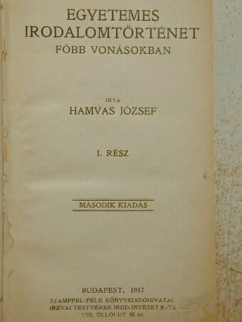 Hamvas József - Egyetemes irodalomtörténet főbb vonásokban I-III. [antikvár]