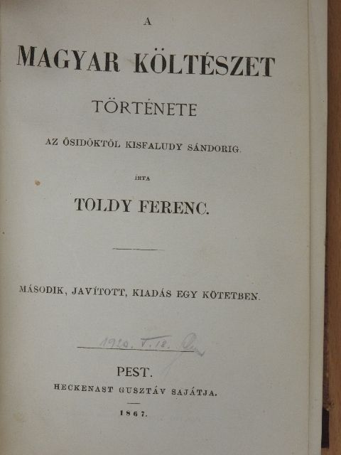 Toldy Ferenc - A magyar költészet története I-II. [antikvár]