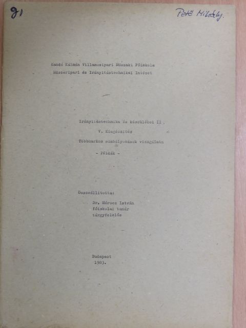 Irányítástechnika és készülékei II. V. Kiegészítés [antikvár]