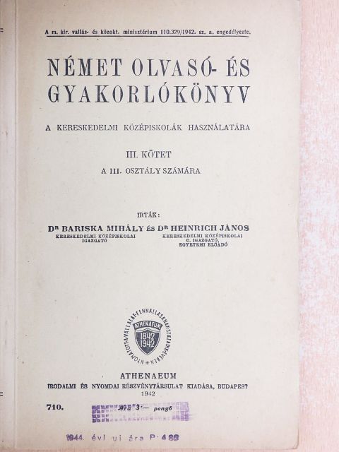 Dr. Bariska Mihály - Német olvasó- és gyakorlókönyv III. [antikvár]