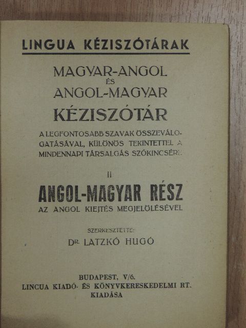 Magyar-angol és angol-magyar kéziszótár II. [antikvár]