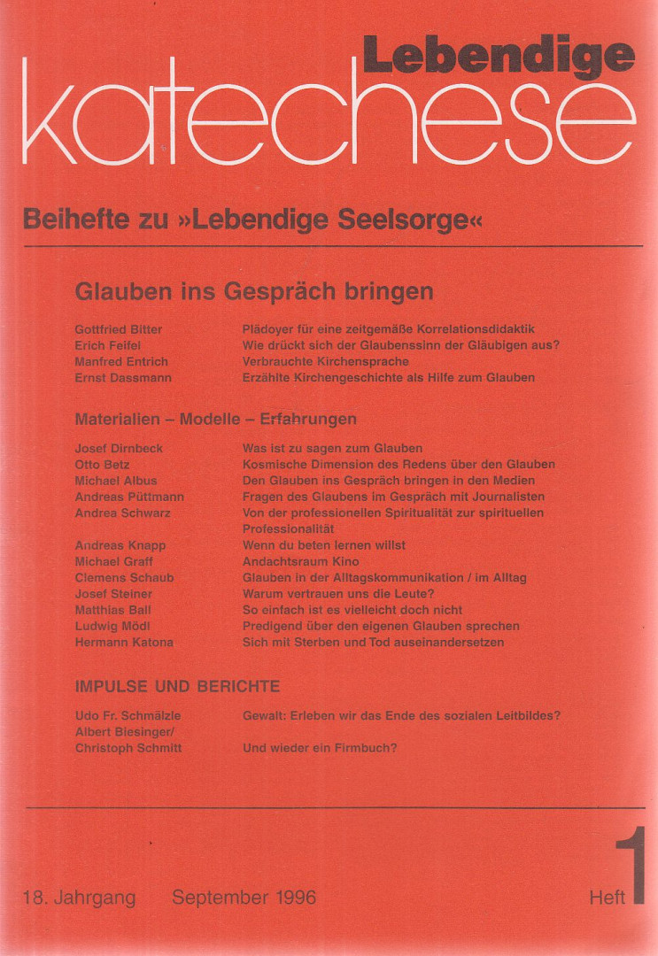 Dr. Lothar Roos - Lebendige Katechese Heft 1 Spetember 1996 [antikvár]
