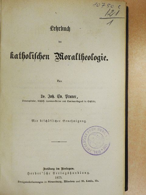 Dr. Joh. Ev. Pruner - Lehrbuch der katholischen Moraltheologie (gótbetűs) [antikvár]