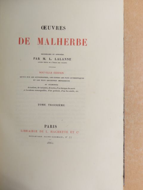 Malherbe - Oeuvres de Malherbe III. [antikvár]