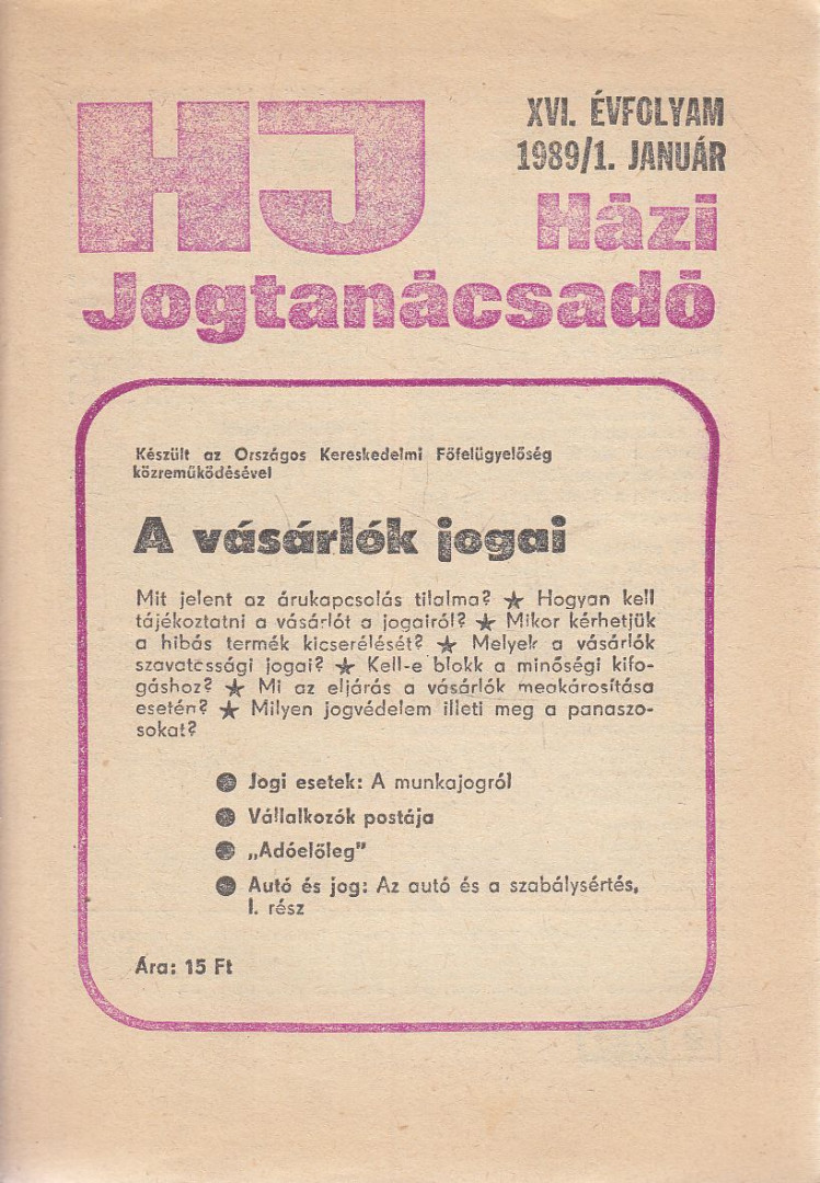Dr. Leveles László (főszerk.) - Házi jogtanácsadó 1989/1. január [antikvár]