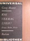Georg Maurer - Was vermag Lyrik? [antikvár]