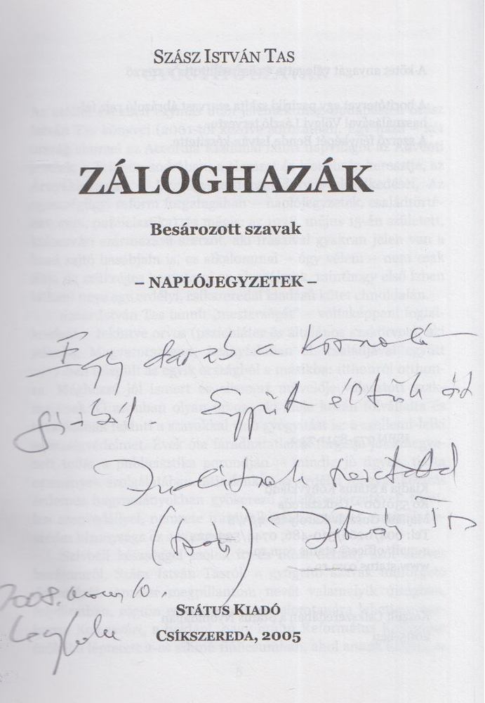 SZÁSZ ISTVÁN TAS - Záloghazák (Dedikált) [antikvár]