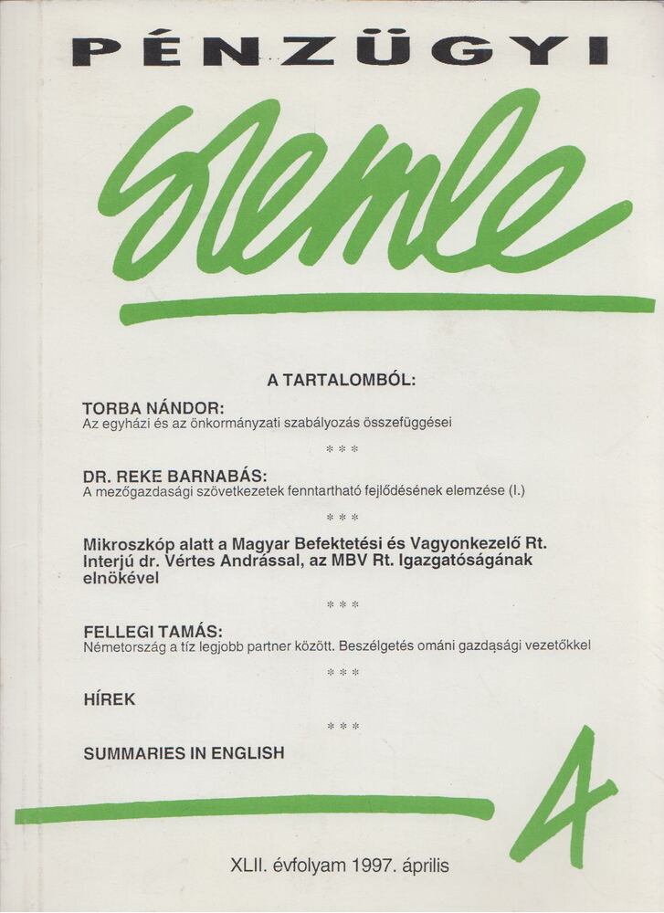 Szamek Tamás - Pénzügyi szemle XLII. évfolyam 1997. április [antikvár]