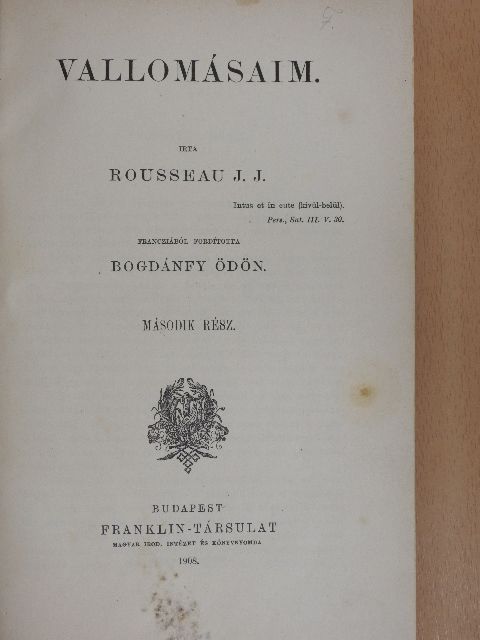 Rousseau - Vallomásaim II. (töredék) [antikvár]